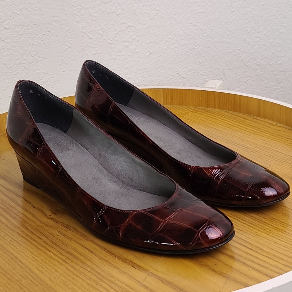 Stuart Weitzman Brown Embossed Leather Wedges - image 2